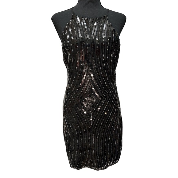 Dresses & Skirts - Womens Deedee Mini Dress Black Cocktail Dress Sequined‎ Embellished Size Small